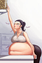 cookies fat female female heavy_breathing huge_belly large_belly large_breasts panting stretching thickerwasp tight_clothing weight_gain