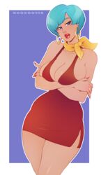 1girls bulma_briefs cleavage curvaceous curvy curvy_female curvy_figure dragon_ball dragon_ball_z dress female female_only hourglass_figure kokobuttz mature mature_female mature_woman milf red_dress solo voluptuous