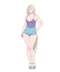 1girls 5_fingers 5_toes armpit armpit_peek blonde blonde_hair booty_shorts ear_piercing ear_ring earring earrings female female_only gray_eyes grey_eyes high_heels hot_pants hotpants human human_only ino_yamanaka lipstick naruto naruto:_the_last naruto_(series) naruto_shippuden pale-skinned_female pale_skin piercing reserexerion simple_background solo tagme thick_thighs white_background