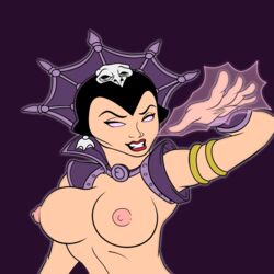 anomulus_ big_breasts busty evil-lyn fanart glowing_eyes he_man solo solo_female standing standing_position topless topless_female