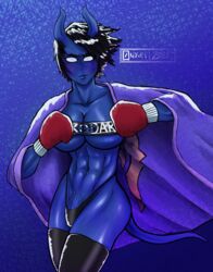 abs big_ass big_breasts big_penis black_hair blue_skin bra busty draenei futa_only futanari glowing_eyes muscles muscular muscular_futanari onxel panties solo solo_futa stockings warcraft world_of_warcraft