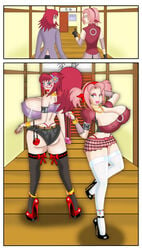 2girls ass_expansion before_and_after bimbo bimbofication brainwashing breast_expansion covered_nipples hair_growth high_heels huge_breasts large_ass lip_expansion multiple_girls naruto navel personality_change revealing_clothes sakura_haruno sandybelldf shounen_jump tagme thick_lips thick_thighs transformation transformation_sequence uzumaki_karin wide_hips