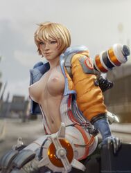 1girls 3d 3d_(artwork) apex_legends athletic_female big_breasts blender blonde_hair blue_eyes breast_scar cute dzooworks electronic_arts female female_only gloves hands_behind_back leaning_forward lichtenberg_figure looking_at_viewer partially_clothed respawn_entertainment scar scar_on_breast scar_on_side short_hair sitting solo thick_thighs watermark wattson_(apex_legends)