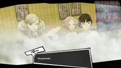 3d 4girls accurate_art_style angry ann_takamaki bathhouse blonde_hair blue_eyes brown_eyes brown_hair bunnxarts censored female haru_okumura human long_hair makoto_niijima naked orange_hair persona persona_5 persona_5_scramble:_the_phantom_strikers red_eyes sakura_futaba short_hair skinny steam text text_box