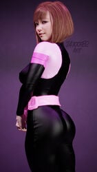 1girls 3d 3d_(artwork) ass ass_focus bodysuit brown_eyes brown_hair erect_nipples female female_human female_only hero_outfit_(mha) heroine human jaxxxer light-skinned_female looking_at_viewer looking_back my_hero_academia ochako_uraraka ochako_uraraka_(hero_outfit) rear_view simple_background skin_tight skindentation superhero_costume superheroine