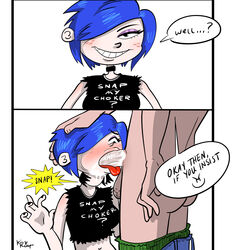 
tongue blowjob blue_hair blue_hair_over_one_eye cartoon_network choker deepthroat deepthroat_invitation ed_edd_n_eddy faceless_male fellatio female freckles genitals highres kanker_sisters king_koopah male marie_kanker naughty_face oral oral_penetration penetration penis penis_in_mouth seductive_smile sexually_suggestive short_blue_hair smile snap_my_choker throat_bulge tight_throat tongue_out tongue_out_blowjob