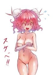 1girls covering_breasts double_bun female hair_bun joker_(stjoker) kasen_ibaraki nude_female pink_hair tagme touhou