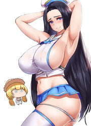 2021 2girls ag-2c_sirene ag-2c_sirene_(cute_dress)_(last_origin) alternate_costume armpit arms_behind_head arms_up ass big_breasts blue_eyes blue_miniskirt blue_skirt breasts cho!cho! dark_hair female female_only huge_breasts invincible_dragon_(last_origin) invincible_dragon_(sailor_dress)_(last_origin) last_origin light-skinned_female light_skin long_hair looking_at_viewer microskirt miniskirt nipple_bulge official_alternate_costume panties panties_down panties_removed sideboob simple_background skirt solo_focus thick_thighs thighs very_long_hair white_background white_legwear white_panties