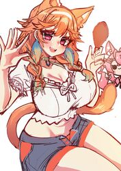 big_breasts cat_ears cat_tail catgirl chicken cleavage curvy hololive hololive_english hololive_myth huge_breasts kireina_pinky_fox looking_at_viewer orange_hair osiimi pinky_fox_(osiimi) shorts sitting sketch takanashi_kiara thick_thighs virtual_youtuber wide_hips wip