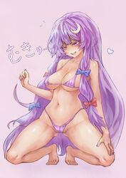 1girls crouching female joker_(stjoker) large_breasts micro_bikini patchouli_knowledge squatting tagme touhou