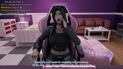 1girls 3d 3d_(artwork) bavakinin bed bedroom chat choker dc dc_comics english_text female_focus female_only forehead_jewel fortnite from_behind fully_clothed glowing_eyes goth goth_girl livestream looking_at_viewer necklace rachel_roth raven_(dc) raven_(fortnite)_(dc) solo streaming tagme talking_to_viewer teen_titans text titans