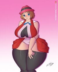 1girls alternate_ass_size alternate_body_type alternate_breast_size big_thighs blue_eyes blush curvy enormous_thighs female female_only gigantic_hips gigantic_thighs huge_breasts huge_hips huge_thighs human large_thighs looking_at_viewer massive_thighs mrstudmuffin pokemon pokemon_xy short_hair sleeveless sleeveless_shirt solo solo_female teenager thick thick_thighs thighhighs voluptuous wide_hips