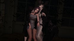 3d alcina_dimitrescu bite bite_mark blood_sucking capcom clothing dress nylonvamp_(artist) pantyhose resident_evil resident_evil_8:_village sucking_blood vampire yuri