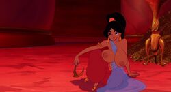 aladdin breasts breasts_out disney disney_princess editfag evil_queen_jasmine female_only hanging_breasts huge_breasts mocking nipples partially_clothed pierced_nipples princess_jasmine screenshot_edit solo