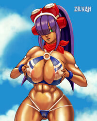 1girls android areola_slip big_breasts bikini breasts cameltoe clothed female layer long_hair mega_man mega_man_x nipples_visible_through_clothing purple_hair reploid robot robot_girl robot_joints solo swimsuit tagme zilvan