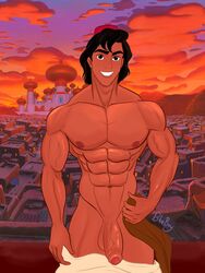 1boy abs aladdin aladdin_(character) background_character bara biceps big_chest big_pecs big_penis blueboybara bulging_biceps disney fez flaccid flaccid_penis huge_chest huge_cock huge_pecs islamic_architecture looking_at_viewer male male_only melanin middle_eastern_clothing mosque muscle_growth muscles muscular muscular_male naked nude palace pecs penis skyline smooth_chest smooth_skin solo sunset thick_thighs towel uncut veiny_penis