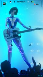 1girls 3d android asymmetrical_hair big_breasts blender blue_lips camera_view closed_eyes concert demi demi_(subverse) female female_focus guitar gynoid mechanical necktie_between_breasts nyxworks public recording robot robot_girl robot_humanoid short_hair standing subverse