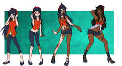 2010s 2014 ass_expansion bimbo bimbofication black_bottomwear black_footwear black_hair blackification blue_eyes breast_expansion china_dress clothing_transformation dark-skinned_female dark_skin denim_shorts ebonization female hair_color_change hair_growth headphones high_heels human identity_death japanese large_breasts legs_apart lip_expansion long_hair navel original_character posing race_swap shorts sub_race_shift tomboy transformation transformation_sequence twerking two_tone_topwear wide_hips wrenzephyr2