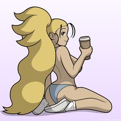 1girls 2017 animated ass_expansion big_breasts bimbo bimbofication breast_expansion breasts danshive drink el_goonish_shive female female_only hair_color_change hair_growth hips kneeling large_breasts original_character pink_background slideshow solo solo_female tea thick thick_thighs thighs wide_hips