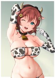 1girls ;d animal_collar animal_ears animal_print aqua_eyes arm_behind_head armpits artist_name bangs bare_shoulders beige_background bell belly belly_button big_breasts bikini black_bow black_collar black_hair_ornament black_hairband blue_eyes border bow bow_hairband breasts chinese_zodiac clavicle cleavage collar cow_ears cow_girl cow_horns cow_print cowbell cute elbow_gloves emma_verde eyebrows_visible_through_hair eyepatch_bikini fake_animal_ears fake_horns female female_only flower freckles gloves gradient gradient_background green_background groin hair_between_eyes hair_flower hair_ornament hairband hairbow hand_up head_tilt hi_res high_resolution highres horns huge_breasts large_breasts light-skinned_female light_skin linea_alba looking_at_viewer love_live! love_live!_nijigasaki_high_school_idol_club navel neck_bell one_arm_up one_eye_closed open_mouth outside_border pose posing print_bikini print_gloves print_swimsuit red_hair shiny shiny_hair shiny_skin short_hair sideboob sidelocks signature skindentation smile solo solo_female standing stomach sweat swimsuit thin_waist underboob unsfrau upper_body upper_teeth v wet white_border wide_hips wink year_of_the_ox yellow_flower