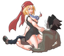 1boy 1girls anna_asakura anna_kyoyama asakura_anna asakura_yoh bandana blank_eyes blonde_hair blonde_hair_female brown_hair canon_couple clothed_sex clothing cowgirl_position cum cum_in_pussy cum_inside dress exhausted exhausted_male femdom fucked_senseless fucked_silly girl_on_top happy happy_sex husband_and_wife insatiable kyoyama_anna light_skin looking_at_partner love marathon_sex medium_breasts necklace panties prayer_beads rosary shaman_king short_hair smile squirrelリス_(artist) vaginal_penetration yoh_asakura