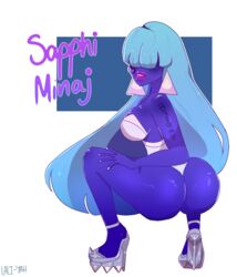 1girls anaconda_(song) anaconda_pose ass ass_focus bangs bangs_over_eyes big_lips bimbo bimbo_lips blue_skin female female_only high_heels huge_ass lali-yah leotard lips nicki_minaj sapphire_(steven_universe) simple_background solo steven_universe thick_lips thong