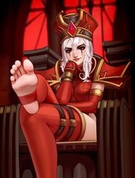 1girls barefoot feet female female_only foot_fetish greek_toe kairuhentai kairunoburogu sally_whitemane solo stirrup_legwear thighhighs toes world_of_warcraft