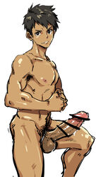 1boy balls bar_censor big_penis erect_penis erection gay hutoshi_miyako kyouta_(a01891226) large_penis male male_only penis posing pubic_hair seiji_toprush simple_background solo tagme tan tan_skin white_background yaoi