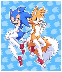 anthro armwear exposed_torso femboy footwear humanoid legwear no_humans non-human non-human_only sonic_(series) sonic_the_hedgehog sparkydb stockings tagme tails thighhighs