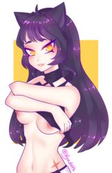 animal_ears blake_belladonna breasts cat_ears catgirl female kyadeth lifting_clothing long_hair looking_at_viewer nipples rwby scar yellow_eyes