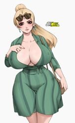 1girls alternate_costume alternate_hairstyle artist_name bag big_breasts blonde_hair blush breasts breasts_bigger_than_head brown_eyes busty cleavage closed_legs closed_mouth clothing collarbone colored_nails curvaceous curvy curvy_female curvy_figure dress dress_shirt earrings erect_nipples eyelashes eyeliner facial_mark favorite female female_only forehead_jewel forehead_mark front_view fully_clothed handbag holding_object hourglass_figure huge_breasts jay-marvel jewelry licking light-skinned_female light_skin logo long_fingernails looking_at_viewer makeup mature mature_female milf nail_polish naruto naruto_(series) naruto_shippuden nipples no_underwear open_clothes paipan pale-skinned_female pale_skin pink_lips pink_lipstick pinup plain_background ponytail red_nail_polish red_nails shiny shiny_hair shiny_skin simple_background skindentation smile smiling_at_viewer solo solo_female solo_focus sunglasses sunglasses_on_head thick_thighs tied_hair tsunade visible_nipples voluptuous walking watermark white_background wide_hips