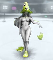 1girls breasts champ'd_up dramatic_lighting female grey_hair grey_skin jackbox_games nakiefaves nipples no_face nude pussy signature sloane_(jackbox) sneakers striped_clothing taking_clothes_off the_jackbox_party_pack_7 traffic_cone