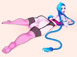 backsack big_ass big_butt big_penis blue_hair cock-tail erection futa_only futa_sans_pussy futanari garter_belt garter_straps hi_res high_resolution highres huge_cock huge_penis jinx_(league_of_legends) large_penis law-zilla league_of_legends lingerie looking_at_viewer no_shoes solo_futa thick_thighs thighhighs thighs