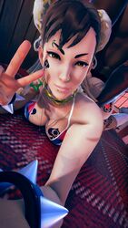 1boy 1girls 3d ass big_ass big_breasts bikini_top black_hair capcom chun-li dark-skinned_male doggy_style feminist honey_select_2 interracial looking_at_viewer no_panties pale-skinned_female piercing queen_of_spades selfie spade street_fighter street_fighter_v tattoo v