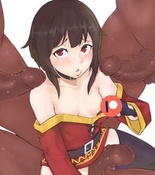 3boys breasts_out brunette dark-skinned_male female foursome imminent_sex inconvenient_censoring kono_subarashii_sekai_ni_shukufuku_wo! manga megumin nodo patreon_logo red_eyes small_breasts