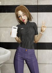 1girls 3d blue_eyes bob_cut brown_hair female female_only freckles fully_clothed medium_hair pale_skin petite samsung samsung_sam slim solo tagme tongue_out