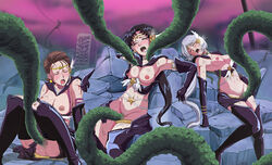 3girls ass bishoujo_senshi_sailor_moon black_gloves black_hair black_legwear black_thighhighs blood blush bra bra_down breasts brown_hair bruise censored choker circlet closed_eyes clothing cuts defeated earring exposed_ass exposed_breasts female female_focus green_tentacles grey_hair headset leaning_against_wall leaning_on_object long_gloves long_hair medium_breasts mosaic_censoring navel nipples open_mouth pale-skinned_female pale_skin panties panties_down party_wipe penetration ponytail pussy pussy_juice rape ruins sailor_star_fighter sailor_star_healer sailor_star_maker sailor_starlights seiya_kou short_hair sitting skirt small_breasts sparks sweat taiki_kou tare-katsu tentacle tentacle_in_pussy tentacle_rape thick_thighs thighhigh_boots tied_hair torn_clothes torn_skirt torn_thighhighs vaginal_penetration wide_hips yaten_kou