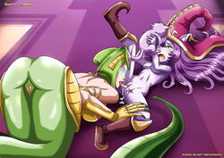 cassiopeia_du_couteau green_ass green_eyes lamia league_of_legends lesbian_sex lulu_the_fae_sorceress medium_breasts monster_girl pink_nipples purple_hair purple_skin pussy pussy_juice snake spread_legs vagina yordle yuri yurihaven.com