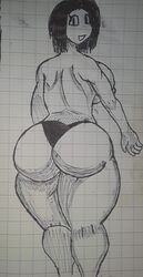 big_ass big_breasts black_hair curvaceous curvy huge_ass looking_back pen_(artwork) short_hair sketch standing thick_thighs underwear