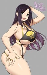 1girls barely_contained big_thighs breasts bursting_breasts busty cleavage female female_only green_eyes huge_breasts long_hair purple_hair ryo_agawa solo thick_thighs wide_hips