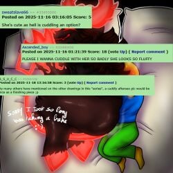 1boy 1girls baseball_cap bed blush bricked_up caption claws cuddle erection female female_focus fluffy forsaken forsaken_(roblox) frustrated frustration furry guest_666 guest_666_(forsaken) half_naked happy hiding_face hooves horns howtobeweird hugging hugging_from_behind layed_down loving noob noob_(forsaken) noob_(roblox) pillows relaxed request roblox roblox_game robloxian rule_34_comment satisfied self_upload smile spoon_position spooning steaming_body steamy suggestion sweat sweatdrop sweating sweet tail tender text thighs