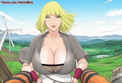 1boy 1girls ai_generated bandaged_arm bandages before_sex big_breasts blue_eyes blunt_bangs bob_cut boruto:_naruto_next_generations breast_focus breasts breasts_bigger_than_head busty cheating cheating_husband child_bearing_hips cleavage day dress faceless_male facing_viewer female field flirting front_view grass grass_field groping groping_breasts highres hourglass_figure huge_breasts jacket kunoichi large_breasts light-skinned_female light_skin long_hair looking_at_viewer male male/female male_pov mature mature_female naruto naruto_(series) naruto_shippuden narutofillers nature ninja no_bra oppai outdoors pov pov_hands presenting presenting_breasts sagging_breasts samui seducing seduction solo solo_focus straight thick_thighs thighs uncensored upper_body url uzumaki_naruto voluptuous voluptuous_female watermark web_address wide_hips windmill