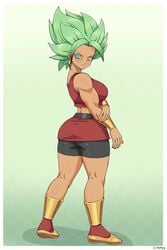 1girls boots dragon_ball dragon_ball_super female female_only fully_clothed green_hair kale kale_(berserker) muscular_female simmsy solo super_saiyan_2