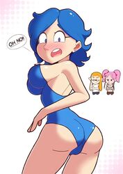 blue_eyes blue_hair blush breasts edit embarrassed female female_focus female_only glitch_productions hair inkling_meggy meggy_spletzer nintendo one-piece_swimsuit open_mouth pink_hair saiko_bichitaru_(smg4) short_blue_hair short_hair simple_background smg4 speech_bubble supersegasonicss tagme tari_(smg4) teeth tongue white_background