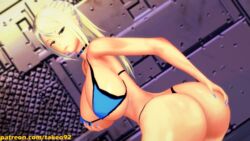 1girls 3d 3d_(artwork) alternate_costume ass back_view beauty_mark big_ass big_breasts bikini blonde_hair blue_eyes blue_fingernails boots breast_grab breast_lift bubble_butt curvaceous curvy dat_ass erect_nipples female_focus female_only half-closed_eyes hand_on_ass hand_on_breast hourglass_figure huge_ass huge_breasts koikatsu large_ass large_breasts looking_at_viewer looking_back metroid micro_bikini nintendo nipples_visible_through_clothing patreon ponytail revealing_clothes samus_aran seductive seductive_look seductive_smile shiny_skin shorts sidelocks smile smug solo takeo92 text tight_clothing topwear underboob wide_hips