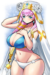 1girls alternate_costume bangs bare_thighs bikini blonde_hair blue_bikini blue_eyes blue_swimsuit blush breasts closed_mouth female fire_emblem fire_emblem_heroes gunnthra_(fire_emblem) hair_ornament hand_on_own_chest hat highres huge_breasts kara_age large_breasts long_hair looking_at_viewer midriff milf multicolored_hair navel nintendo pink_hair smile solo solo_female swimsuit thick_thighs thighs two-tone_hair upper_body voluptuous wide_hips