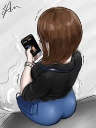 ass brown_hair dark-skinned_male ear_piercing female fully_clothed interracial light-skinned_female painted_nails phone pornhub samsung samsung_sam sketch watching_porn yuulis