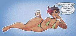 2021 arm_tattoo artist_name ass beauty_mark big_ass big_breasts bikini breasts eyebrow_slits heterochromia highlights melat0nin ombre_hair original piper_serrano pixeltry red_lipstick short_hair tan_skin tattoo wide_hips