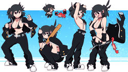 accidental_exposure assisted_exposure bikini black_bikini black_hair breasts cleavage lucia_(scott_malin) multiple_poses navel open_clothes open_jacket pants pants_down scott_malin squatting standing tagme the_panty_bear unzipped