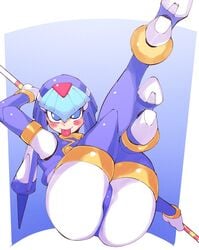 1girls android ass blush fairy_leviathan female inkerton-kun inkuusan legs_up mega_man mega_man_zero presenting_hindquarters robot_girl solo tagme thighhighs tongue_out